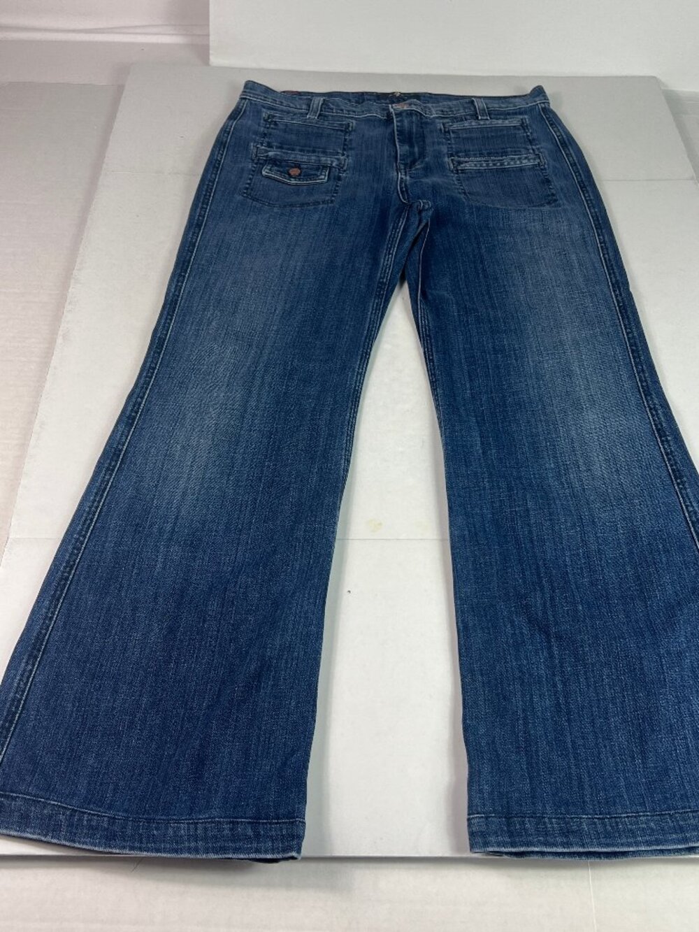7 For All Mankind Jeans Womens 31x28* Mid Rise Crop Kick Flare Blue Denim Tag 30